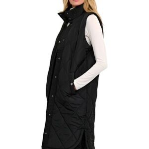 Black Quilted Long Vest